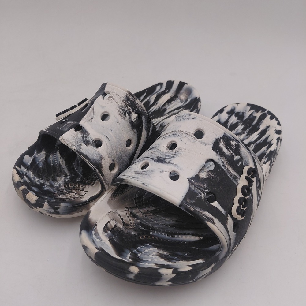 Crocs Classic Marbled Slides Black White Marble Sandals Mens 5 Womens 7 comfort
